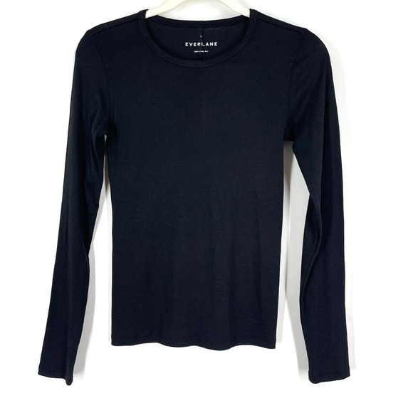 Everlane Tops - Everlane The Pima Micro-Rib Long-Sleeve Crew Black Women's Small NWOT